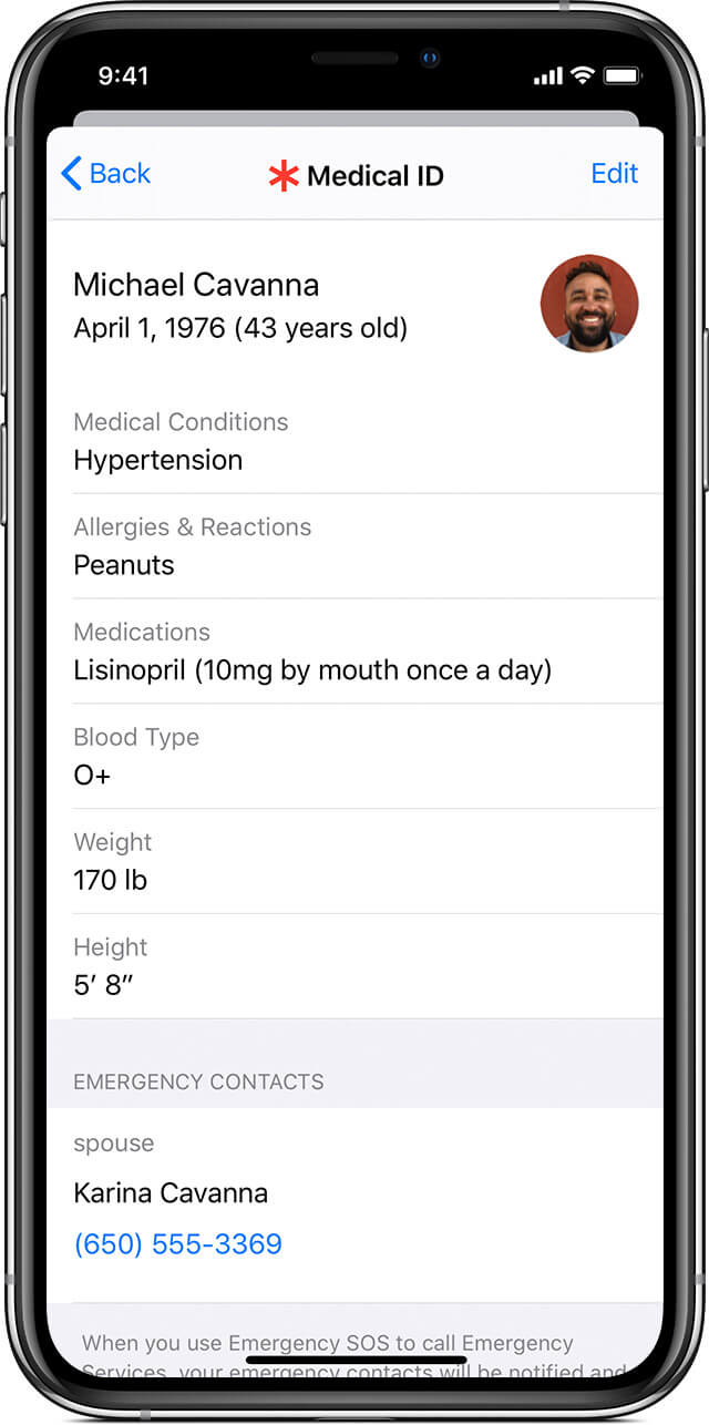 Emergency Contact information on iOS